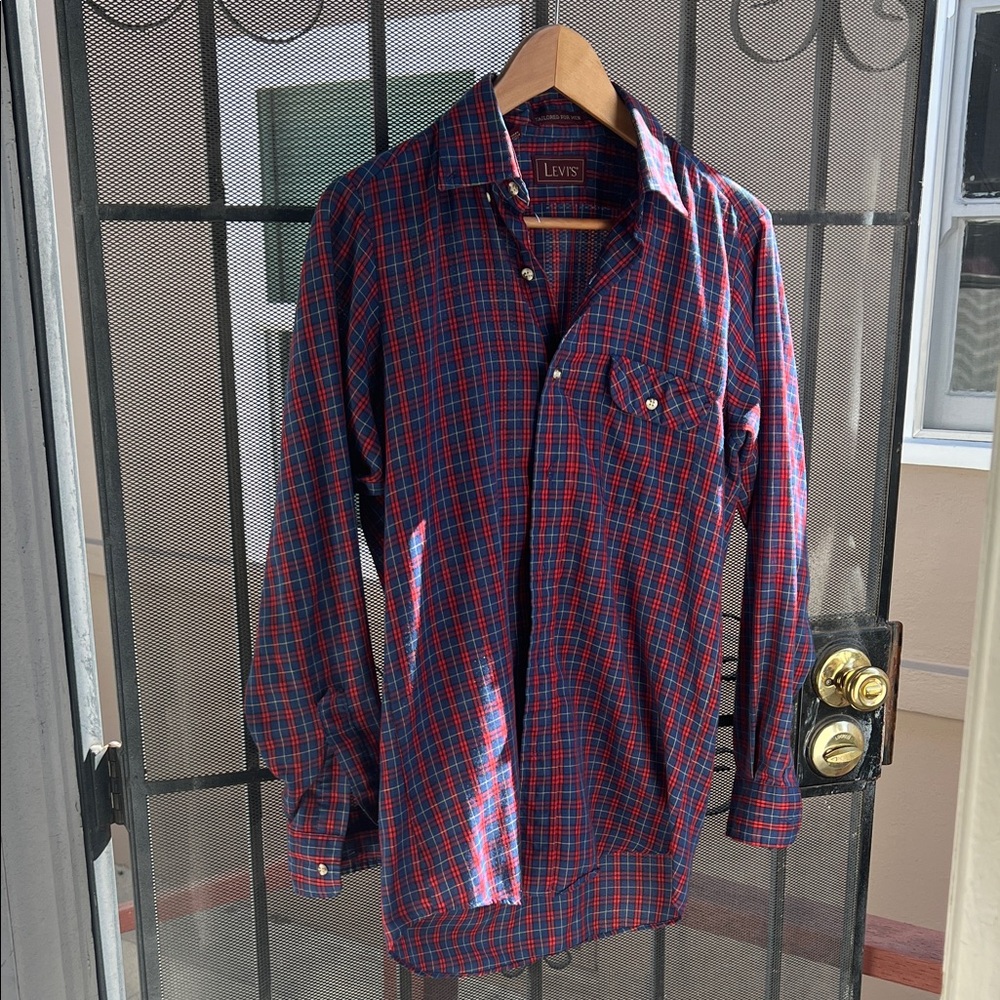 Levi's Men's Casual Red and Blue Checkered Shirt vintage